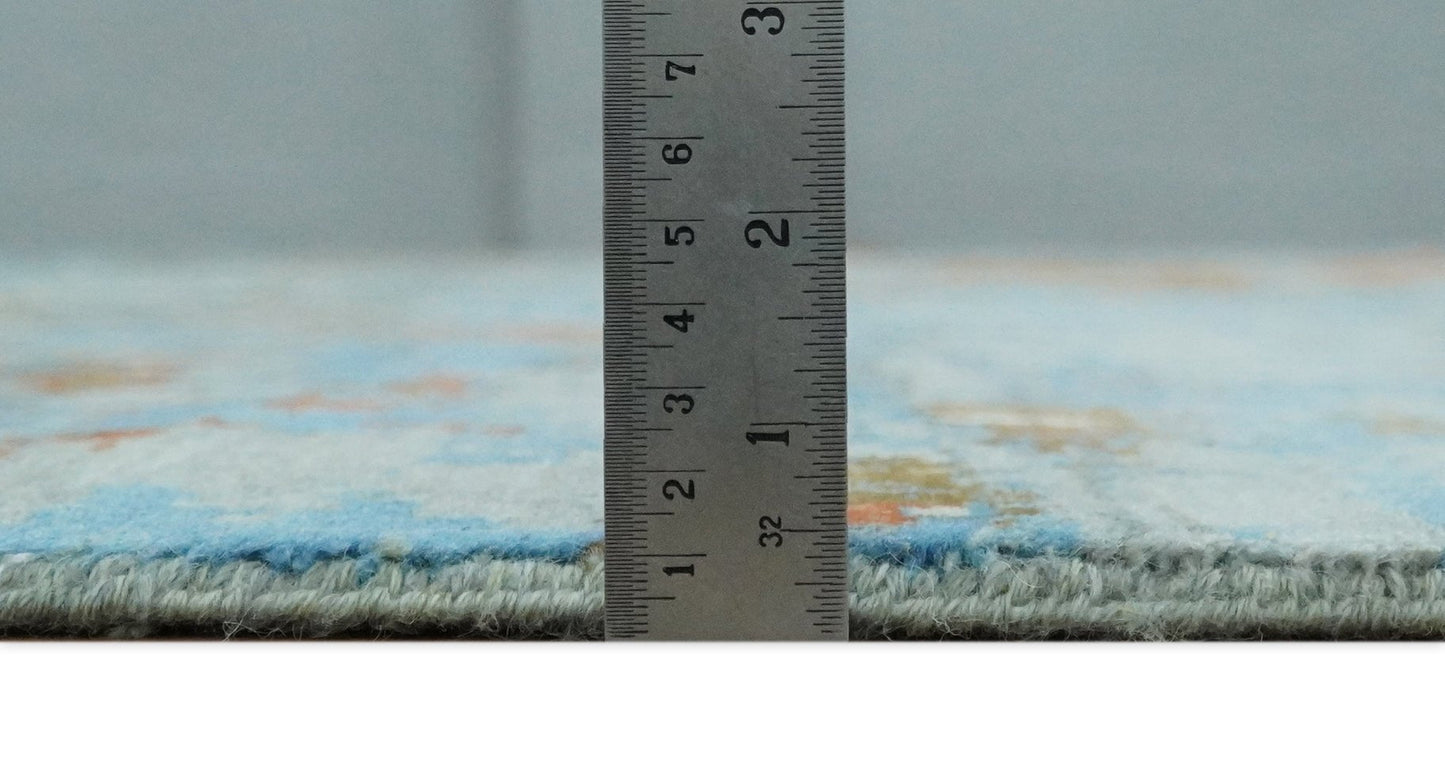 8x10 Fine Hand Knotted Beige and Blue Modern Abstract Style Antique Wool and Silk Area Rug | AGR43 - Nuvé