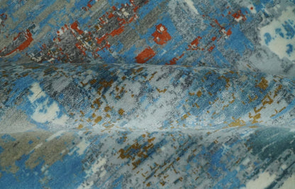 8x10 Fine Hand Knotted Beige and Blue Modern Abstract Style Antique Wool and Silk Area Rug | AGR43 - Nuvé