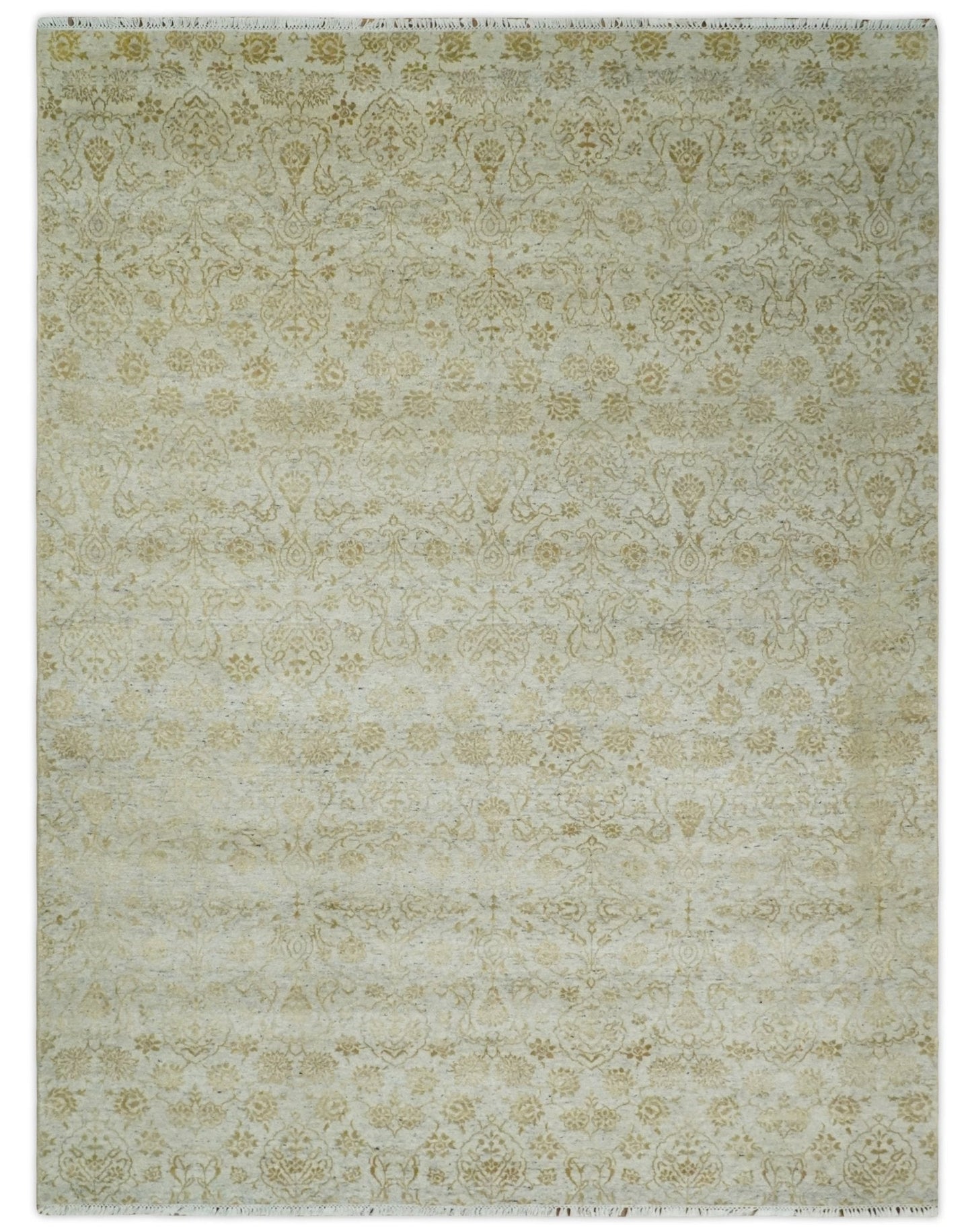 8x10 Fine Hand Knotted Beige and Gold Traditional Vintage Persian Style Antique Silk Rug | AGR21 - Nuvé
