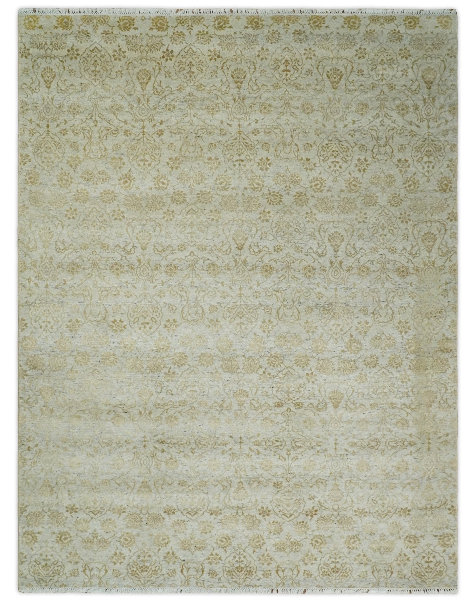 8x10 Fine Hand Knotted Beige and Gold Traditional Vintage Persian Style Antique Silk Rug | AGR21 - Nuvé