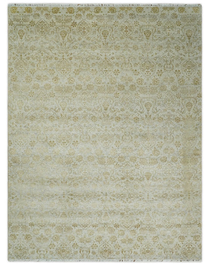 8x10 Fine Hand Knotted Beige and Gold Traditional Vintage Persian Style Antique Silk Rug | AGR21 - Nuvé