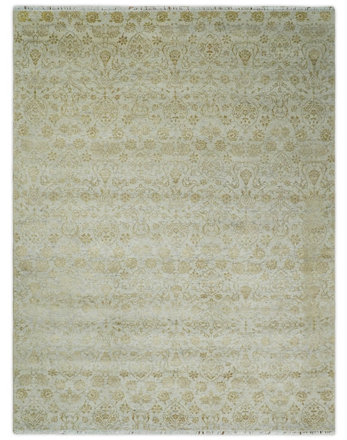 8x10 Fine Hand Knotted Beige and Gold Traditional Vintage Persian Style Antique Silk Rug | AGR21 - Nuvé