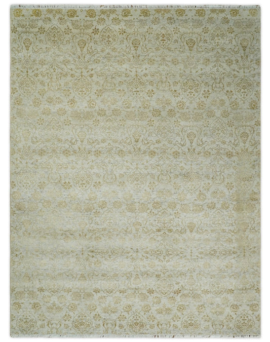 8x10 Fine Hand Knotted Beige and Gold Traditional Vintage Persian Style Antique Silk Rug | AGR21 - Nuvé