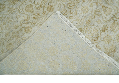 8x10 Fine Hand Knotted Beige and Gold Traditional Vintage Persian Style Antique Silk Rug | AGR21 - Nuvé