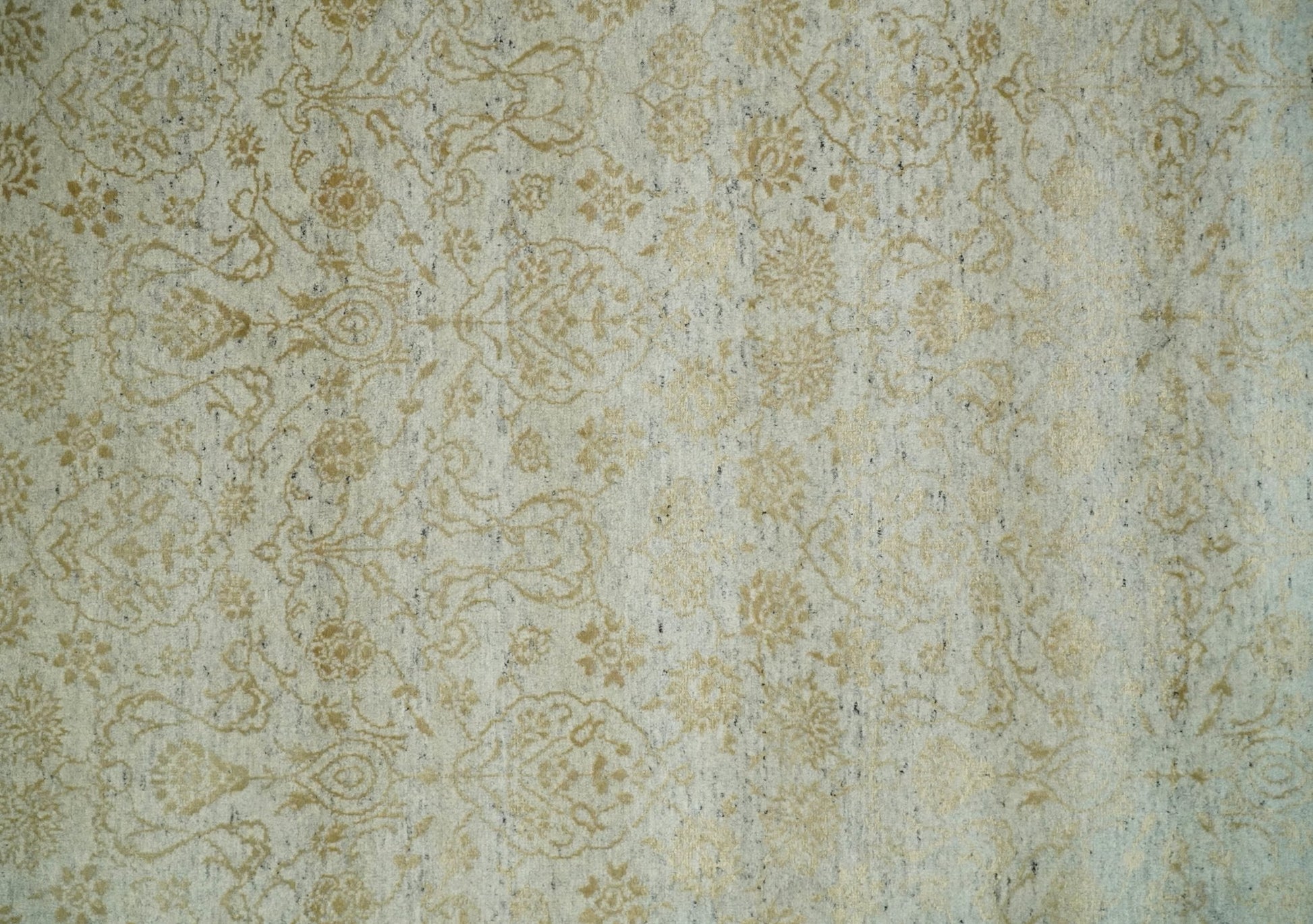 8x10 Fine Hand Knotted Beige and Gold Traditional Vintage Persian Style Antique Silk Rug | AGR21 - Nuvé