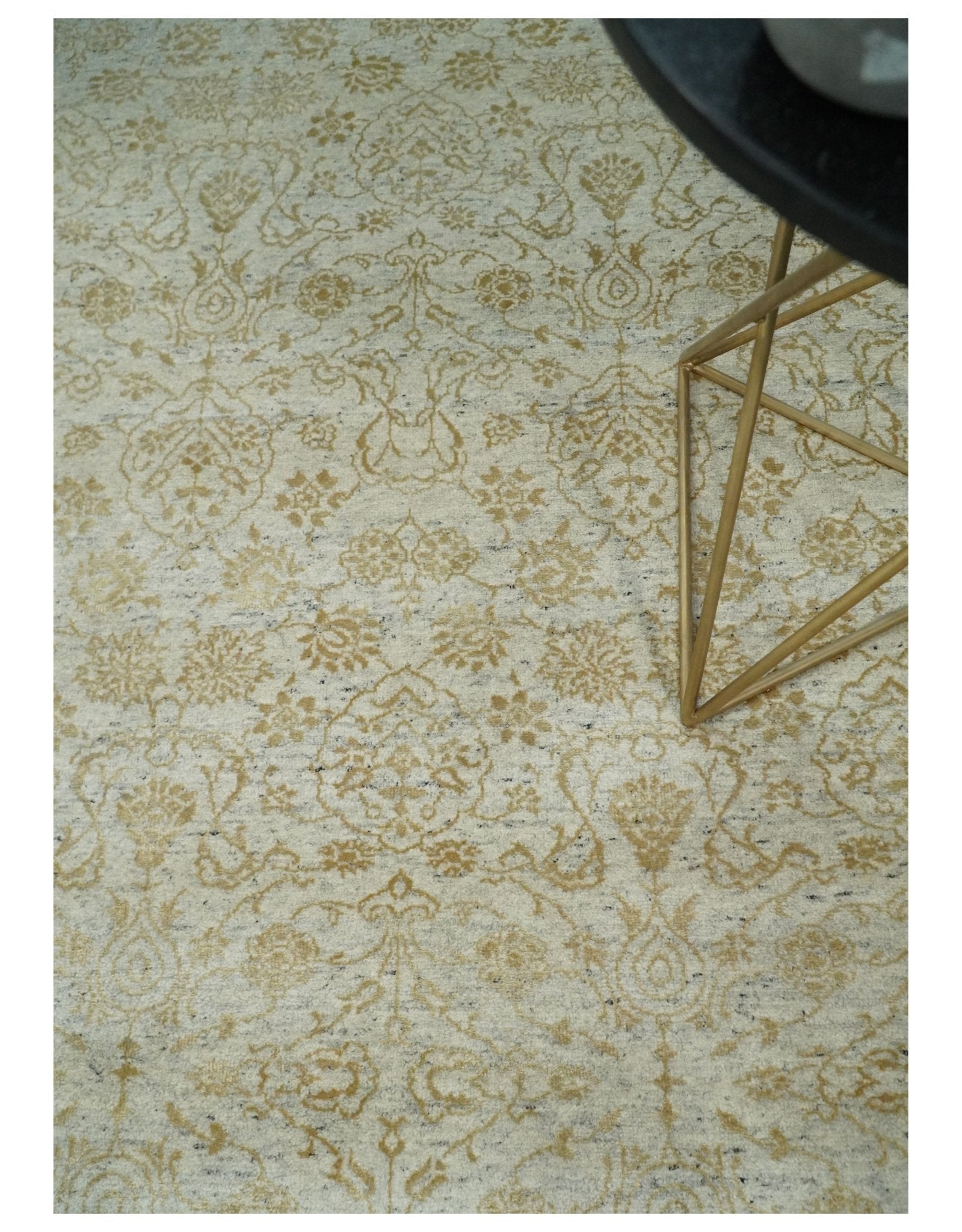 8x10 Fine Hand Knotted Beige and Gold Traditional Vintage Persian Style Antique Silk Rug | AGR21 - Nuvé