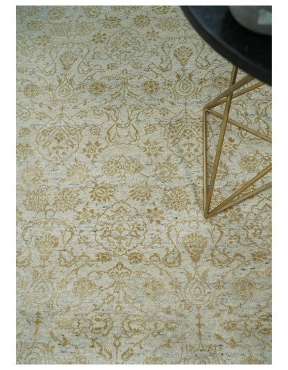 8x10 Fine Hand Knotted Beige and Gold Traditional Vintage Persian Style Antique Silk Rug | AGR21 - Nuvé