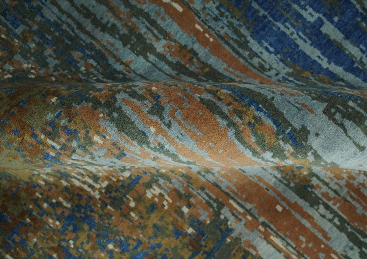 8x10 Fine Hand Knotted Blue and Brown Modern Abstract Wool Area Rug | AGR42 - Nuvé