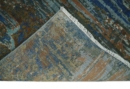 8x10 Fine Hand Knotted Blue and Brown Modern Abstract Wool Area Rug | AGR42 - Nuvé