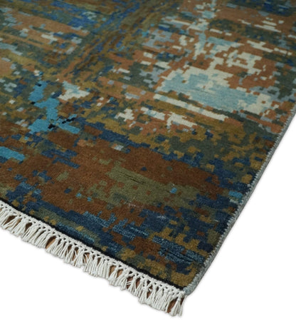 8x10 Fine Hand Knotted Blue and Brown Modern Abstract Wool Area Rug | AGR42 - Nuvé