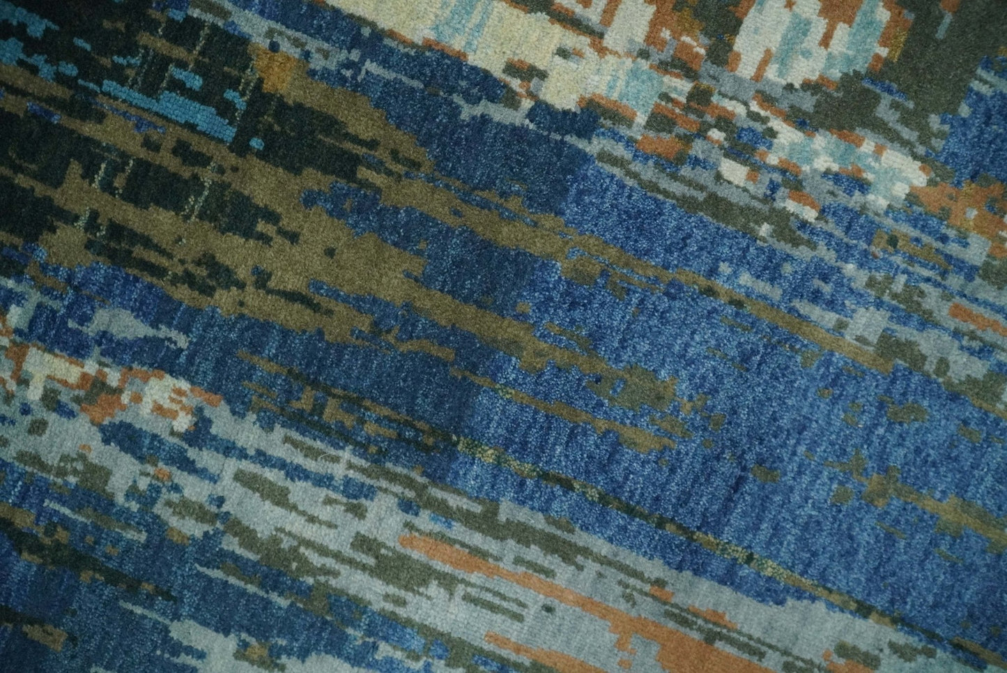 8x10 Fine Hand Knotted Blue and Brown Modern Abstract Wool Area Rug | AGR42 - Nuvé