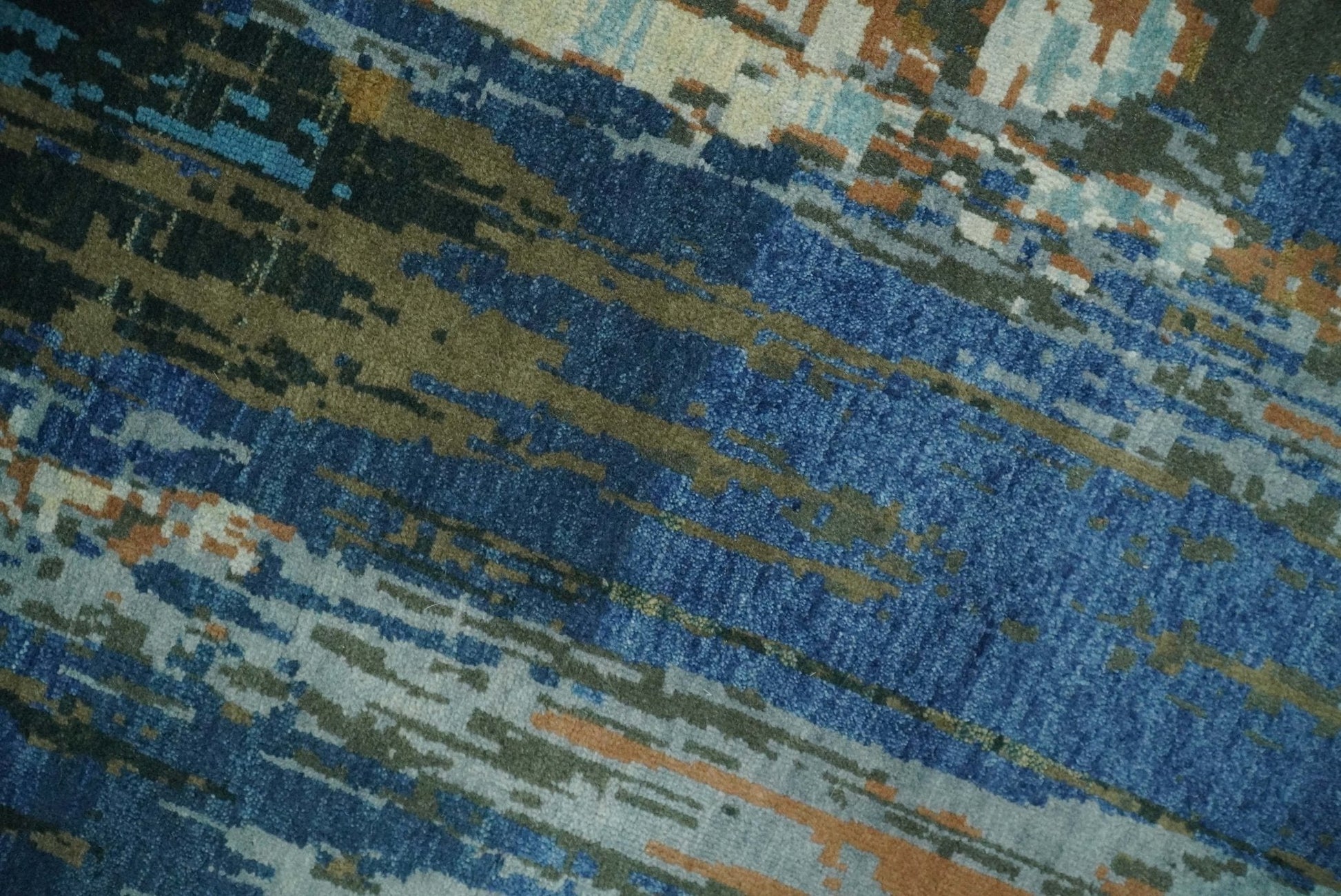 8x10 Fine Hand Knotted Blue and Brown Modern Abstract Wool Area Rug | AGR42 - Nuvé
