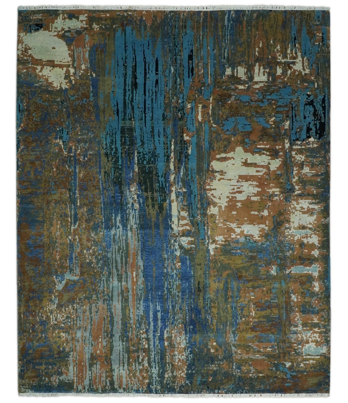 8x10 Fine Hand Knotted Blue and Brown Modern Abstract Wool Area Rug | AGR42 - Nuvé