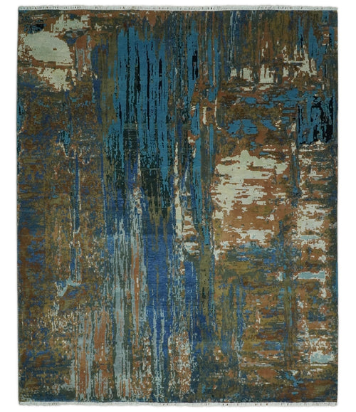 8x10 Fine Hand Knotted Blue and Brown Modern Abstract Wool Area Rug | AGR42 - Nuvé