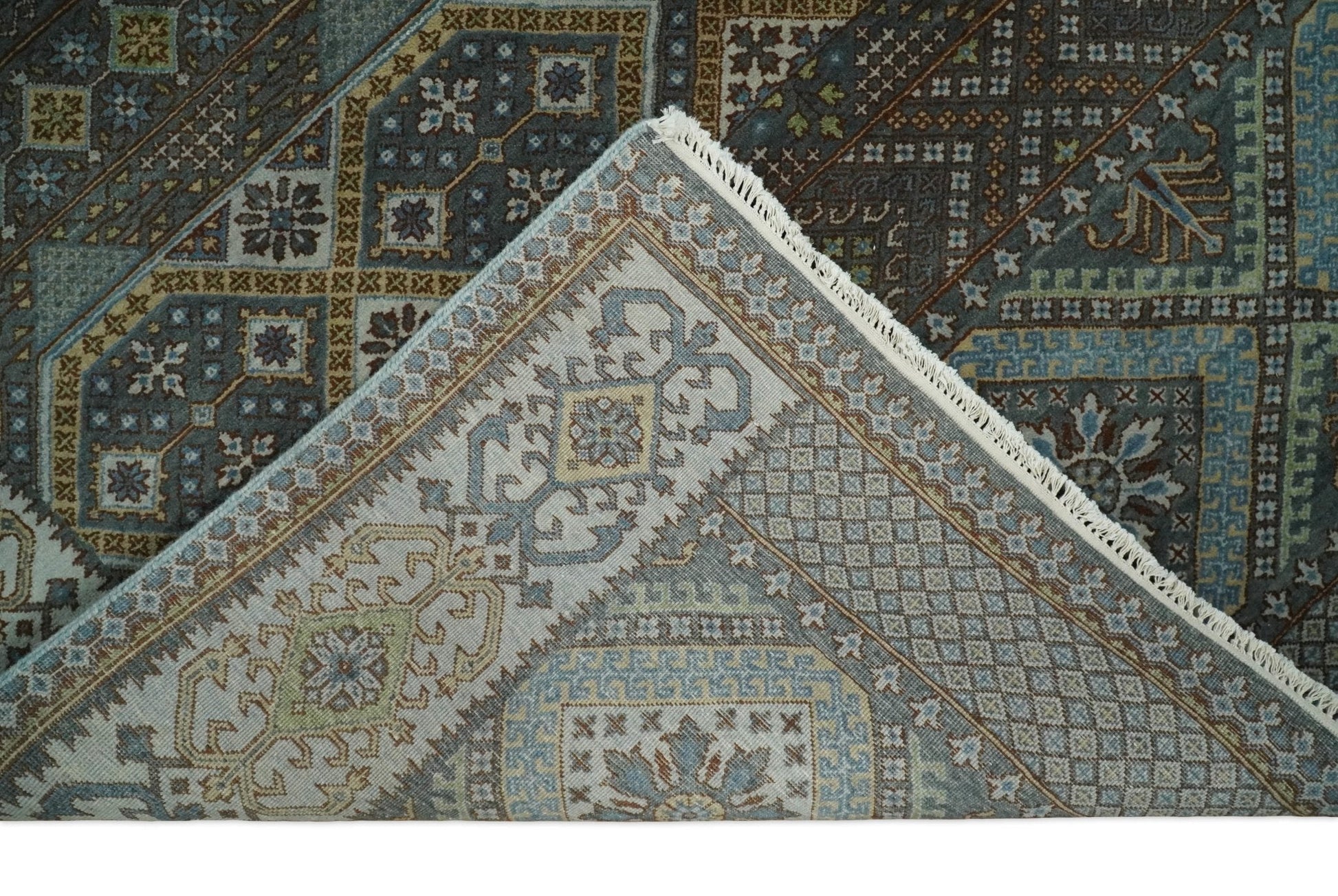 8x10 Fine Hand Knotted Brown and Blue Southwestern Traditional Antique Area Rug | AGR41 - Nuvé