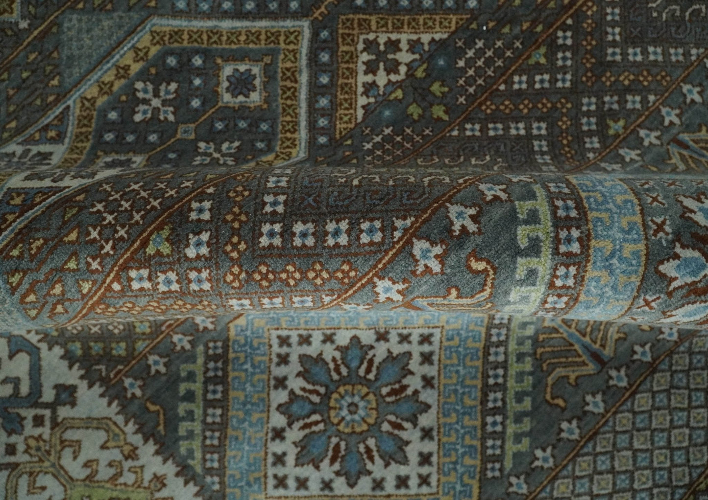 8x10 Fine Hand Knotted Brown and Blue Southwestern Traditional Antique Area Rug | AGR41 - Nuvé