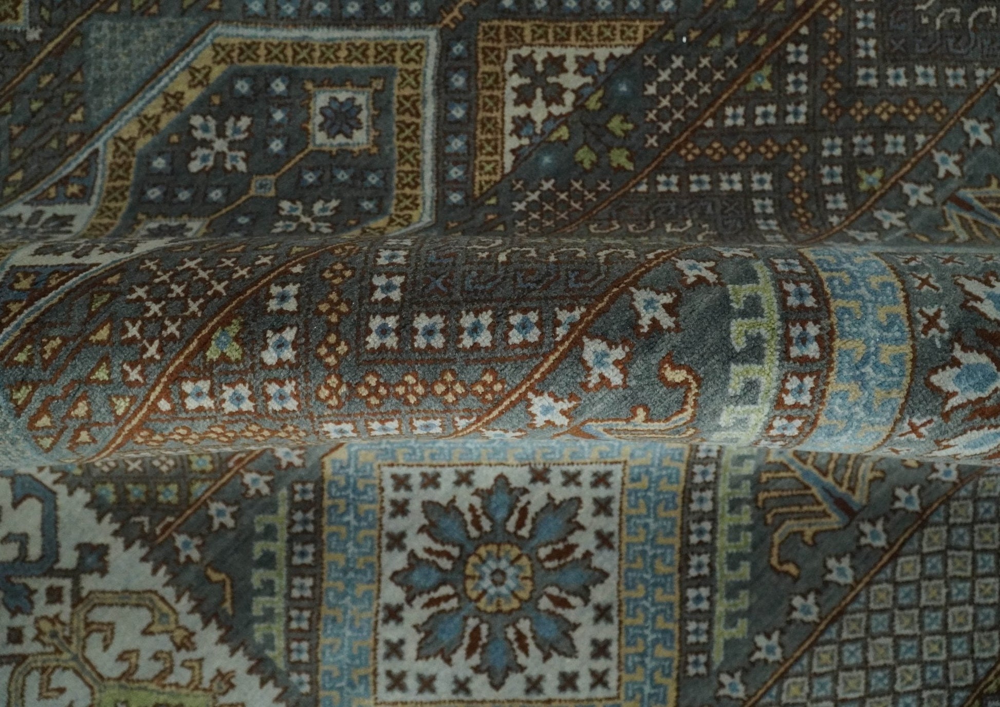 8x10 Fine Hand Knotted Brown and Blue Southwestern Traditional Antique Area Rug | AGR41 - Nuvé