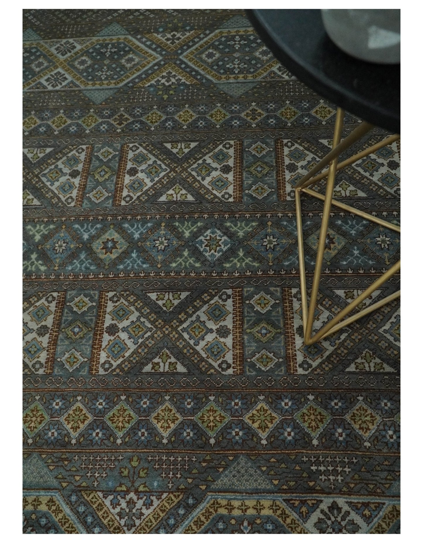 8x10 Fine Hand Knotted Brown and Blue Southwestern Traditional Antique Area Rug | AGR41 - Nuvé