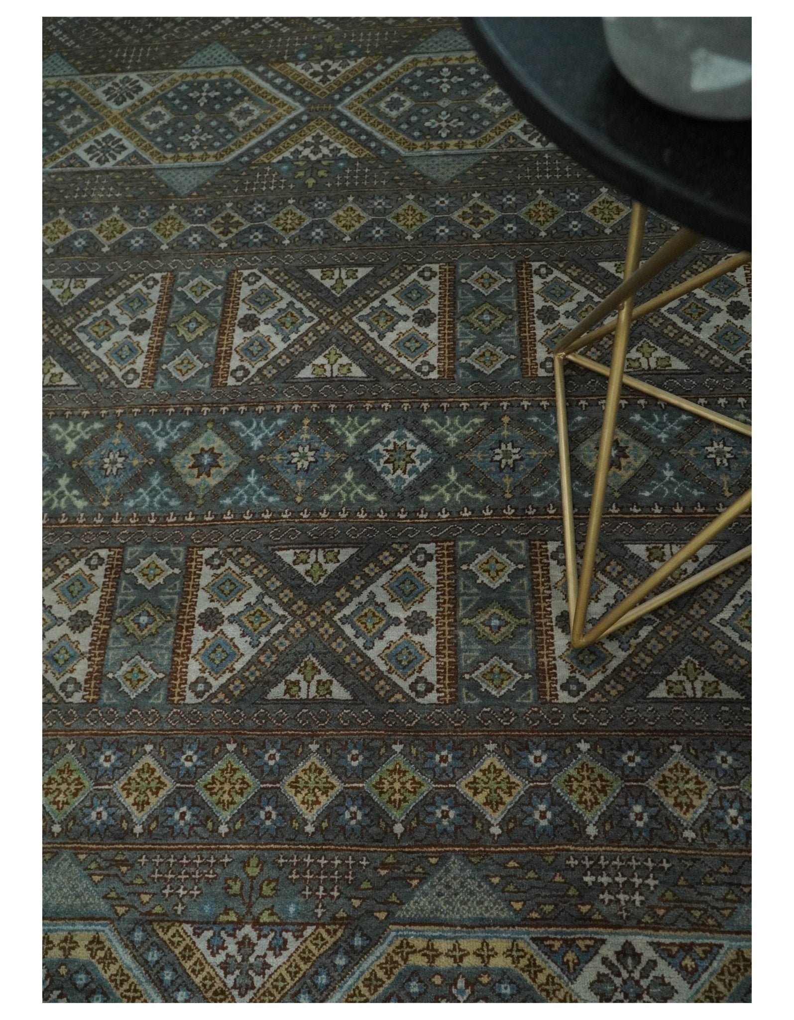 8x10 Fine Hand Knotted Brown and Blue Southwestern Traditional Antique Area Rug | AGR41 - Nuvé