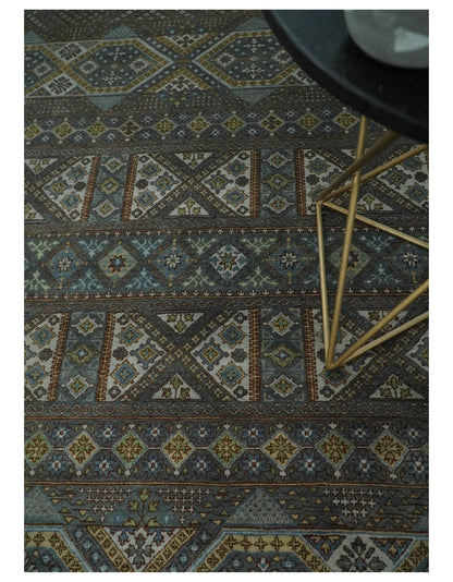 8x10 Fine Hand Knotted Brown and Blue Southwestern Traditional Antique Area Rug | AGR41 - Nuvé