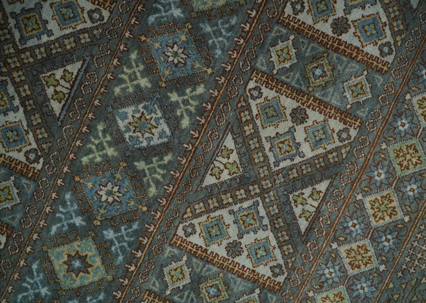 8x10 Fine Hand Knotted Brown and Blue Southwestern Traditional Antique Area Rug | AGR41 - Nuvé
