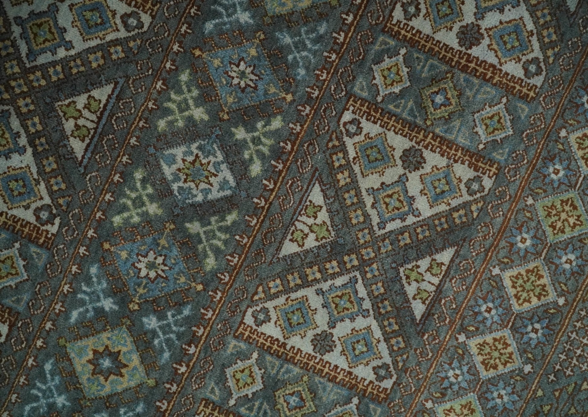 8x10 Fine Hand Knotted Brown and Blue Southwestern Traditional Antique Area Rug | AGR41 - Nuvé