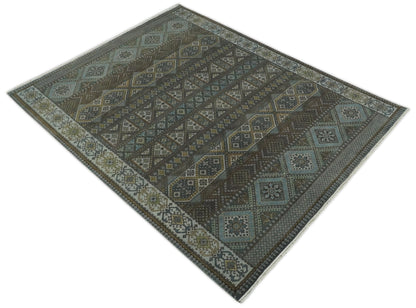 8x10 Fine Hand Knotted Brown and Blue Southwestern Traditional Antique Area Rug | AGR41 - Nuvé