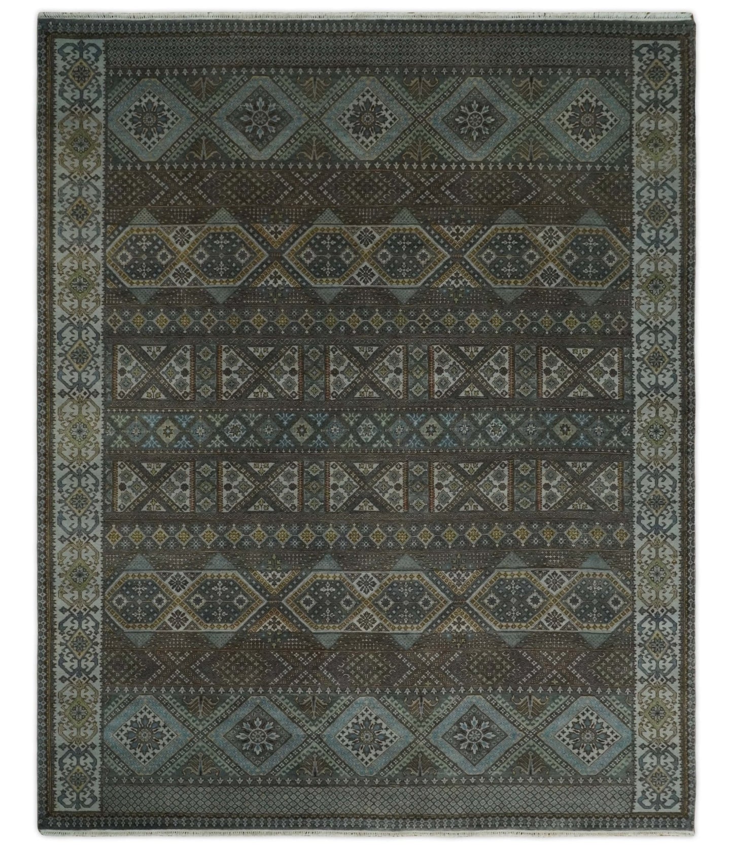 8x10 Fine Hand Knotted Brown and Blue Southwestern Traditional Antique Area Rug | AGR41 - Nuvé