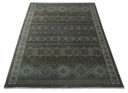 8x10 Fine Hand Knotted Brown and Blue Southwestern Traditional Antique Area Rug | AGR41 - Nuvé