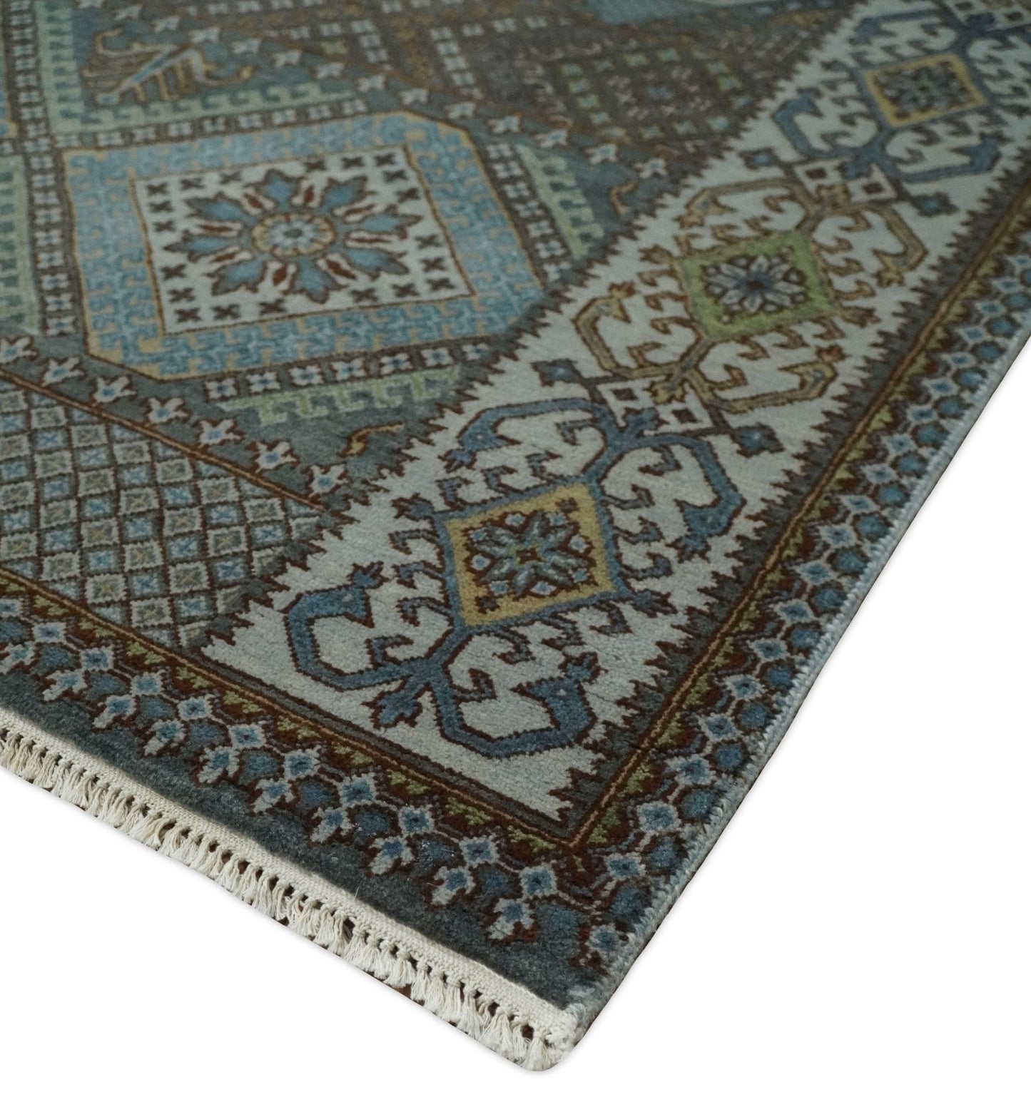 8x10 Fine Hand Knotted Brown and Blue Southwestern Traditional Antique Area Rug | AGR41 - Nuvé