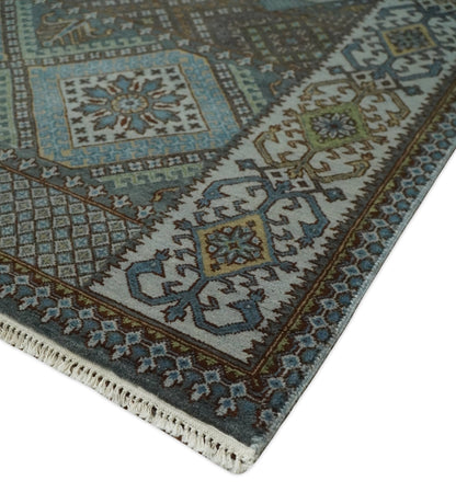 8x10 Fine Hand Knotted Brown and Blue Southwestern Traditional Antique Area Rug | AGR41 - Nuvé
