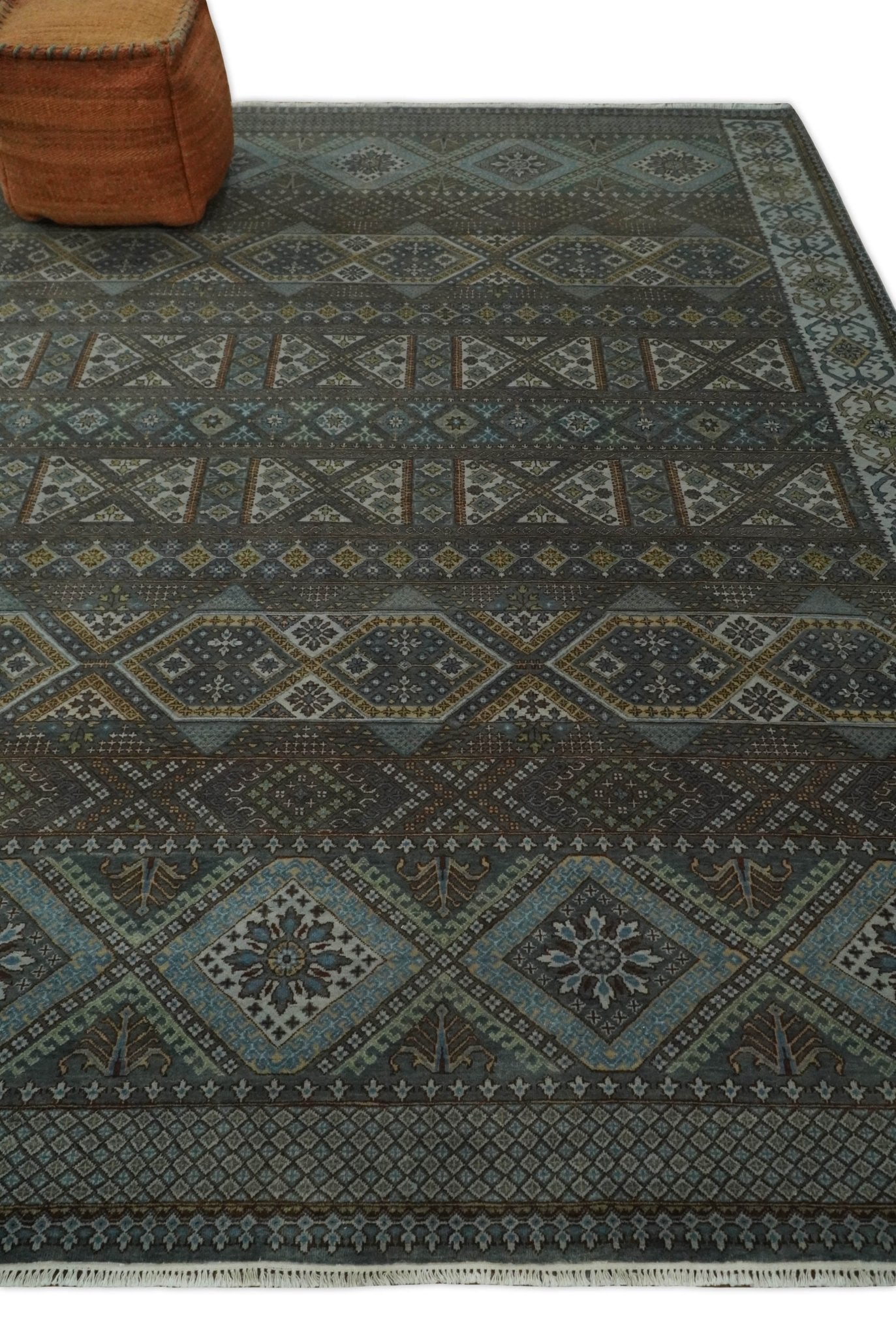 8x10 Fine Hand Knotted Brown and Blue Southwestern Traditional Antique Area Rug | AGR41 - Nuvé