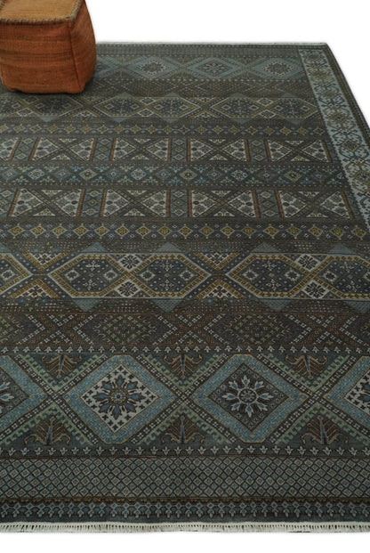 8x10 Fine Hand Knotted Brown and Blue Southwestern Traditional Antique Area Rug | AGR41 - Nuvé