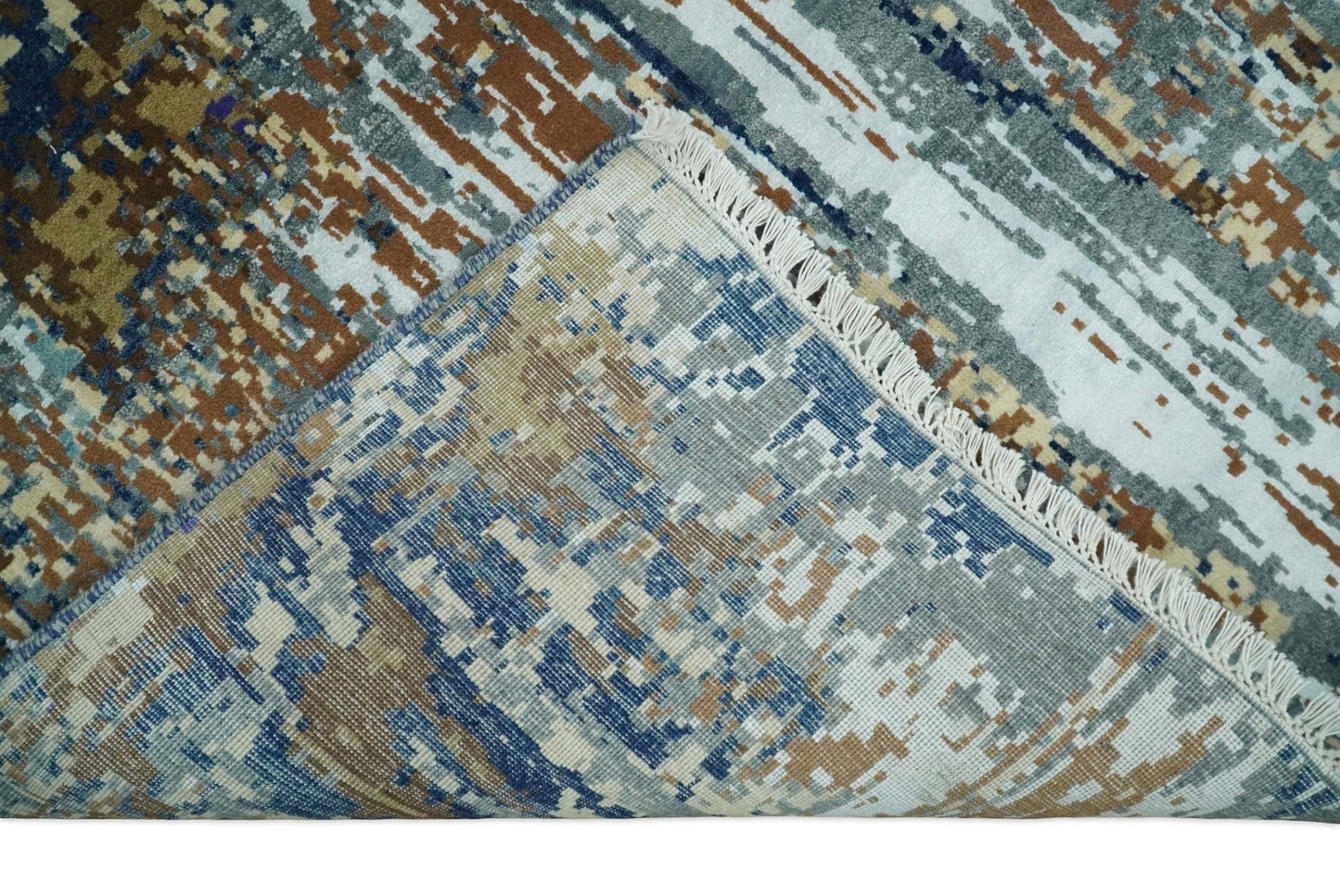 8x10 Fine Hand Knotted Brown Multicolor Modern Abstract Wool and Bamboo Silk Area Rug | AGR19 - Nuvé