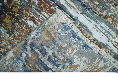 8x10 Fine Hand Knotted Brown Multicolor Modern Abstract Wool and Bamboo Silk Area Rug | AGR19 - Nuvé