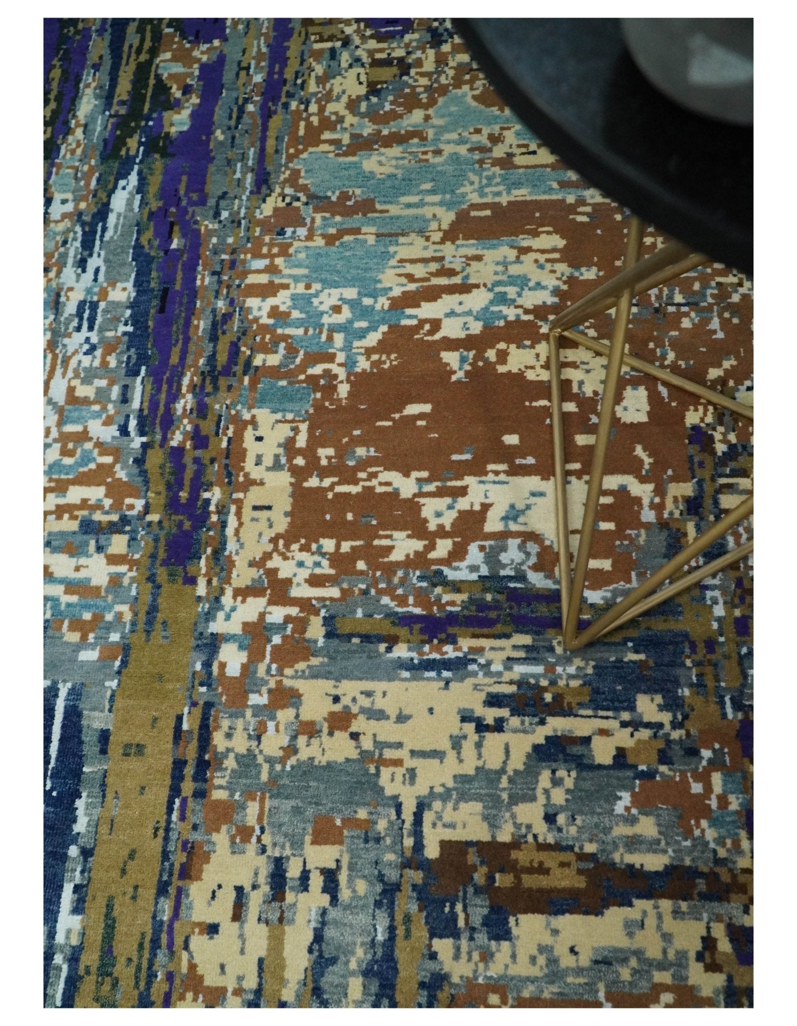 8x10 Fine Hand Knotted Brown Multicolor Modern Abstract Wool and Bamboo Silk Area Rug | AGR19 - Nuvé