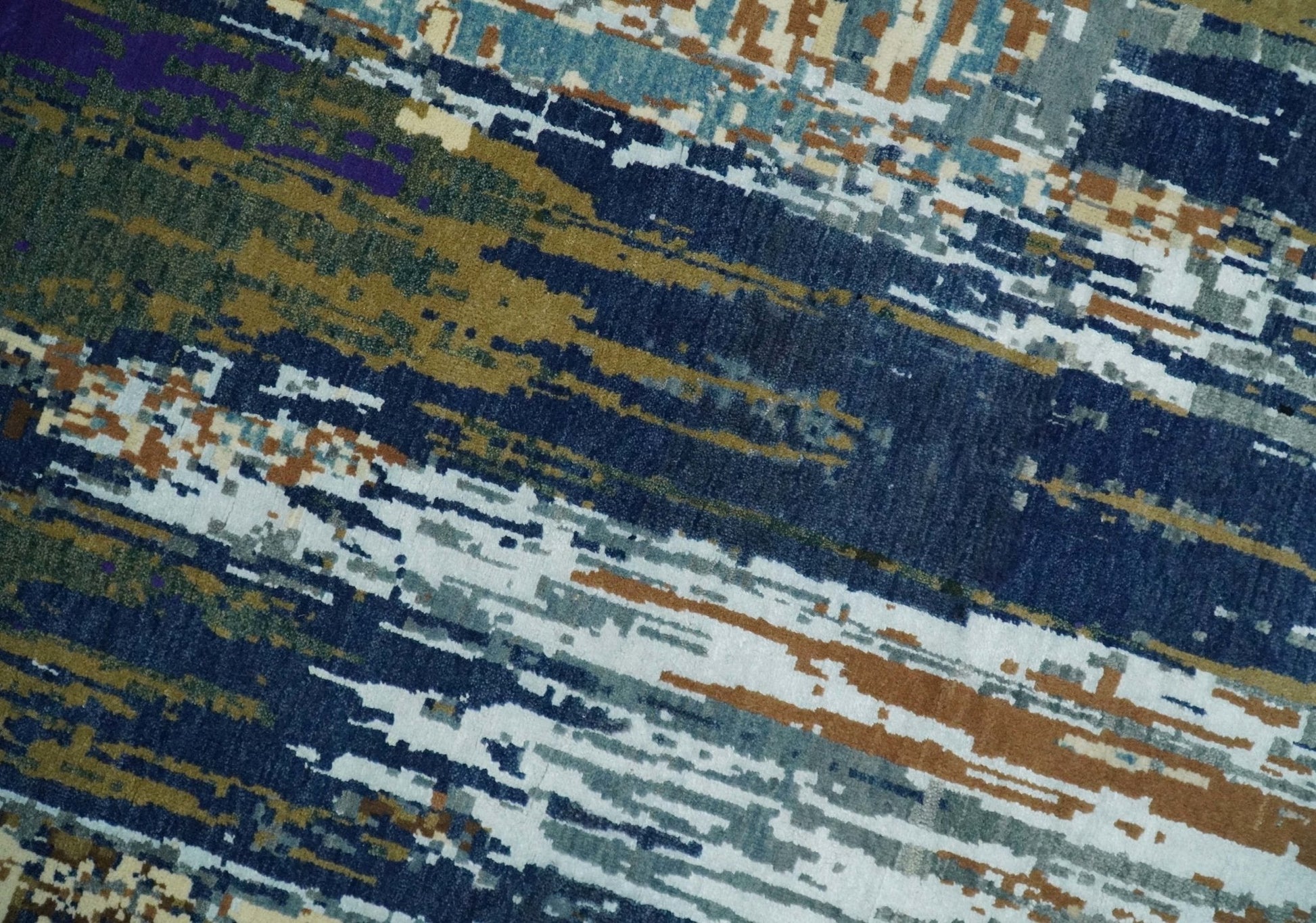 8x10 Fine Hand Knotted Brown Multicolor Modern Abstract Wool and Bamboo Silk Area Rug | AGR19 - Nuvé