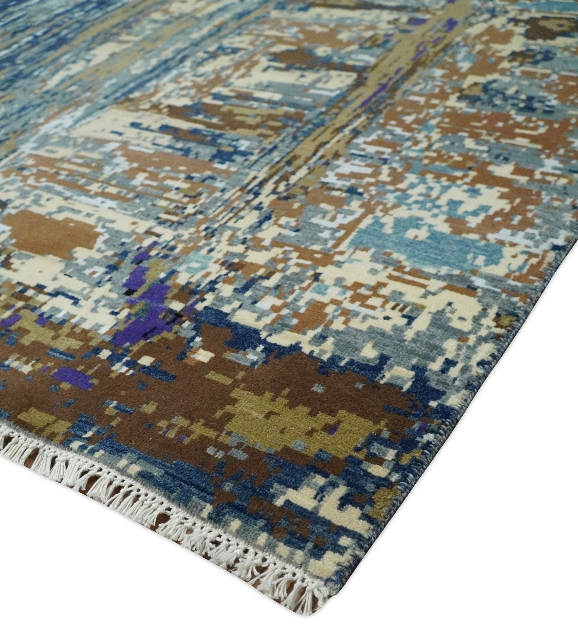8x10 Fine Hand Knotted Brown Multicolor Modern Abstract Wool and Bamboo Silk Area Rug | AGR19 - Nuvé