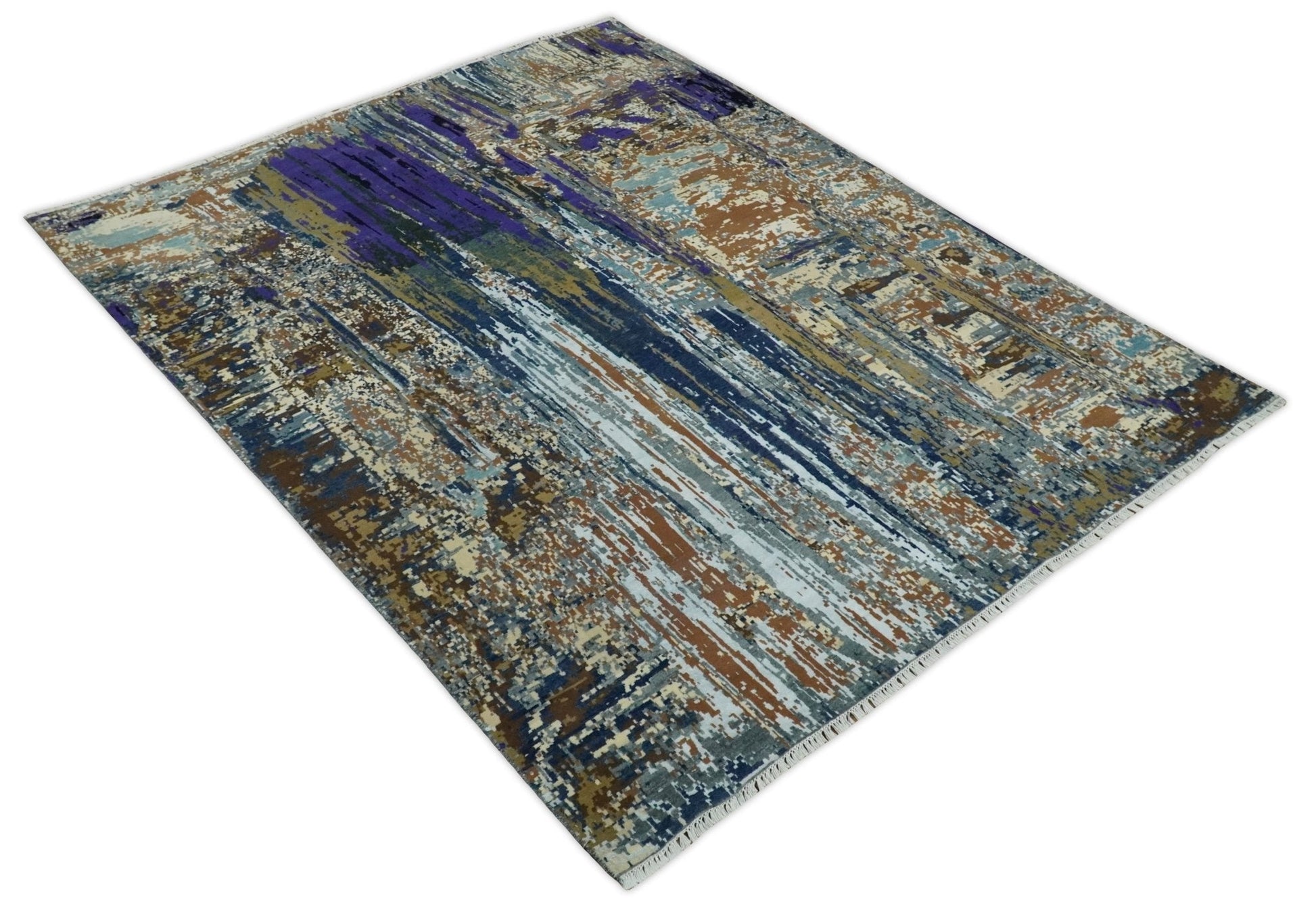 8x10 Fine Hand Knotted Brown Multicolor Modern Abstract Wool and Bamboo Silk Area Rug | AGR19 - Nuvé