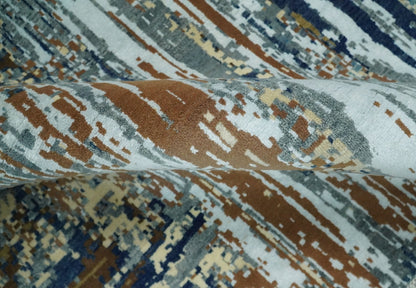 8x10 Fine Hand Knotted Brown Multicolor Modern Abstract Wool and Bamboo Silk Area Rug | AGR19 - Nuvé