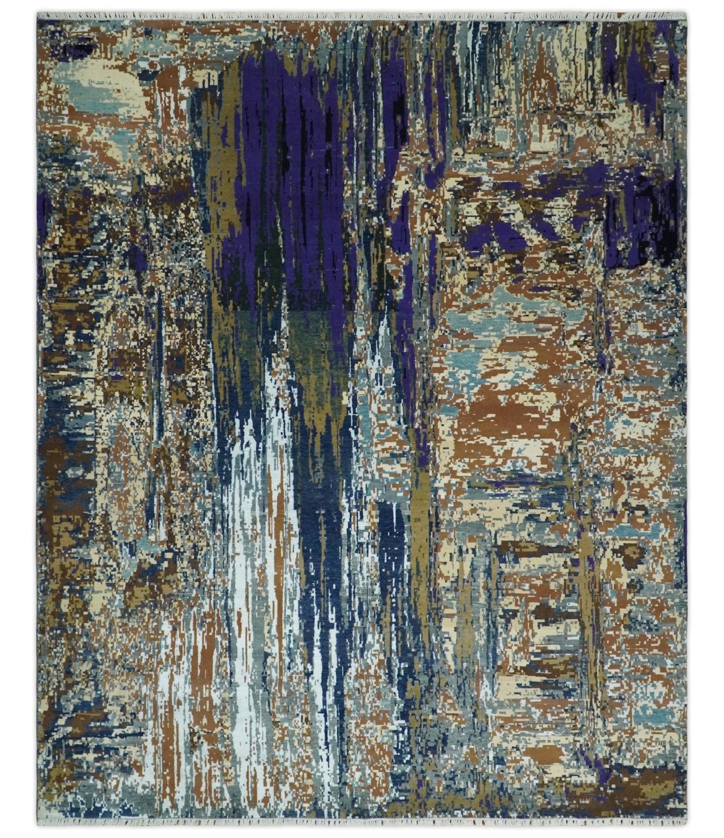 8x10 Fine Hand Knotted Brown Multicolor Modern Abstract Wool and Bamboo Silk Area Rug | AGR19 - Nuvé