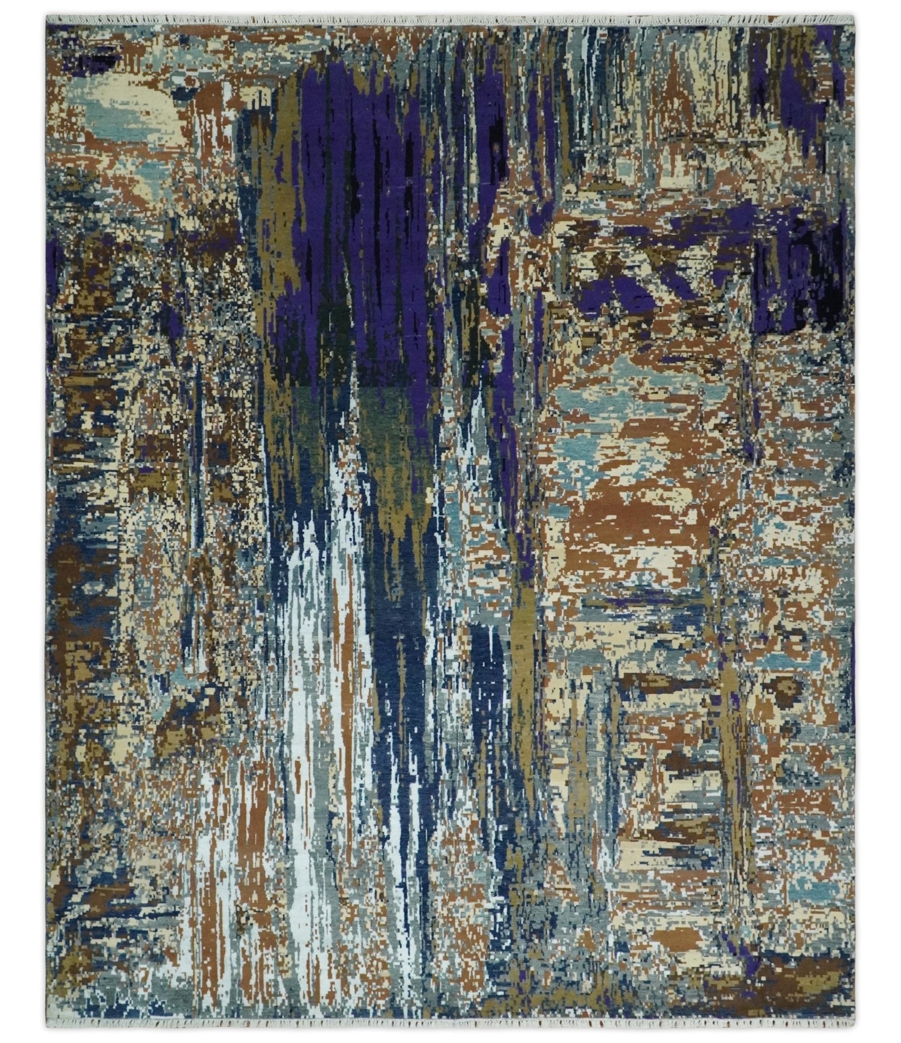8x10 Fine Hand Knotted Brown Multicolor Modern Abstract Wool and Bamboo Silk Area Rug | AGR19 - Nuvé