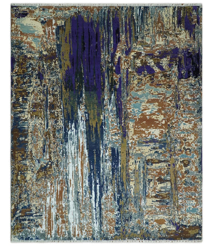 8x10 Fine Hand Knotted Brown Multicolor Modern Abstract Wool and Bamboo Silk Area Rug | AGR19 - Nuvé