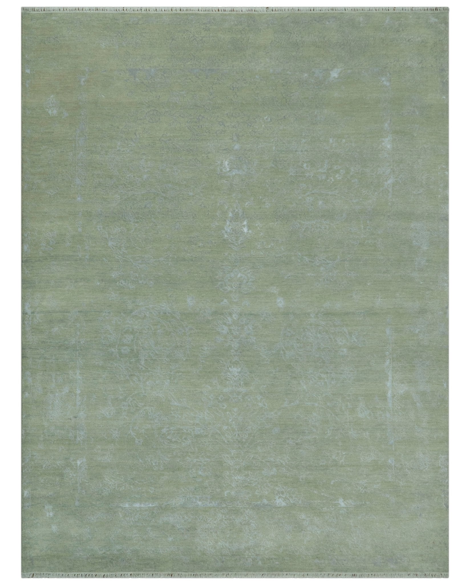 8X10 Fine Hand Knotted Green And Gray Modern abstract Design Wool and Art Silk Rug - Nuvé