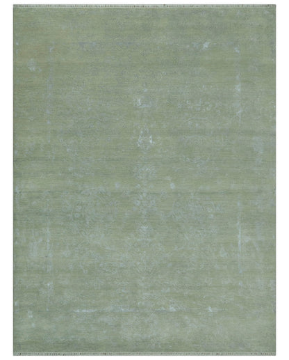 8X10 Fine Hand Knotted Green And Gray Modern abstract Design Wool and Art Silk Rug - Nuvé
