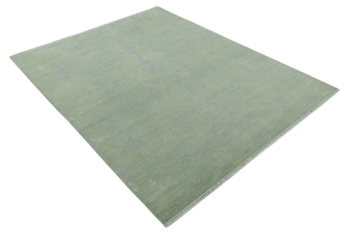 8X10 Fine Hand Knotted Green And Gray Modern abstract Design Wool and Art Silk Rug - Nuvé