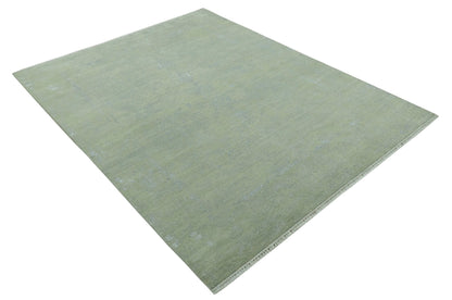 8X10 Fine Hand Knotted Green And Gray Modern abstract Design Wool and Art Silk Rug - Nuvé