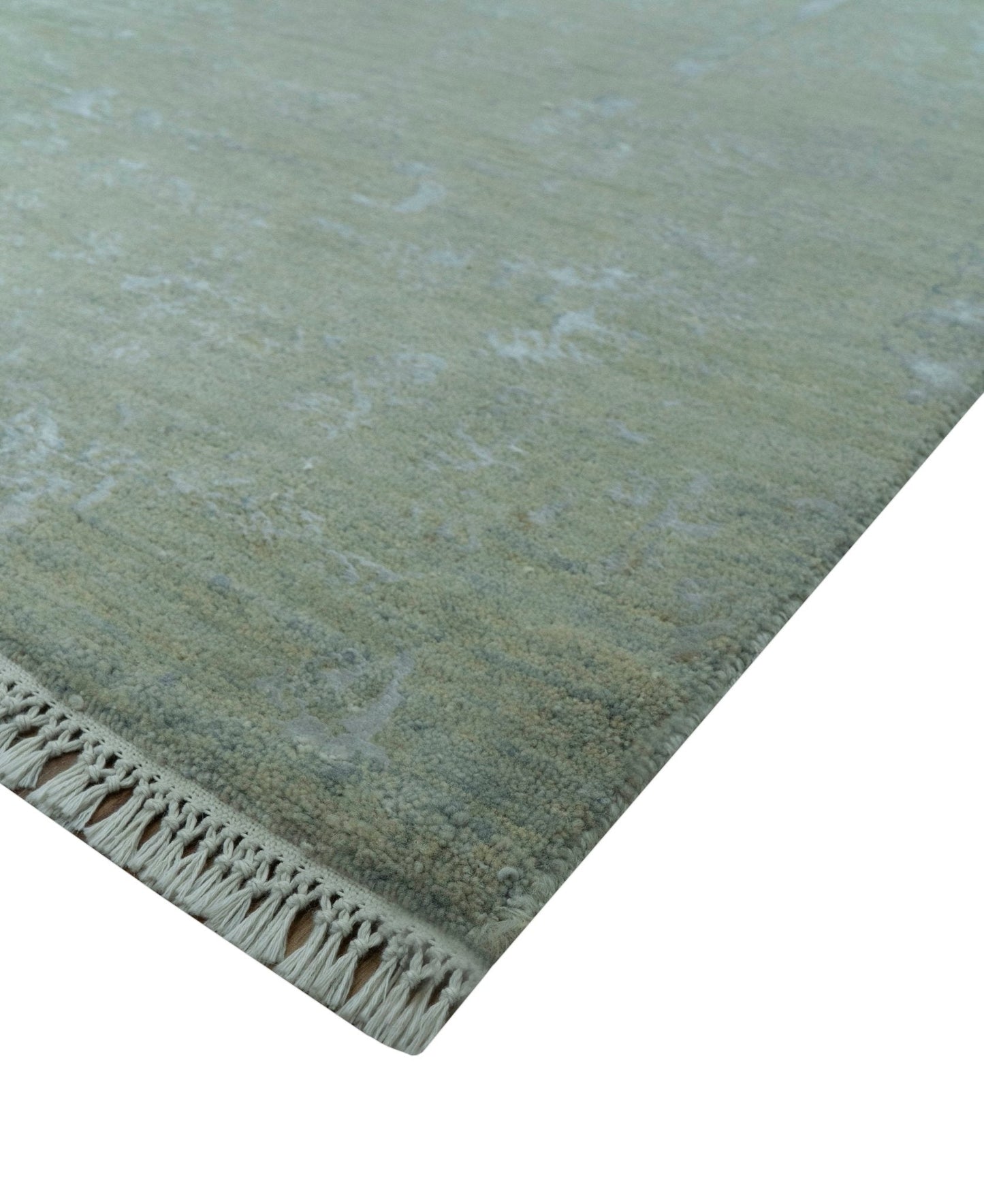 8X10 Fine Hand Knotted Green And Gray Modern abstract Design Wool and Art Silk Rug - Nuvé
