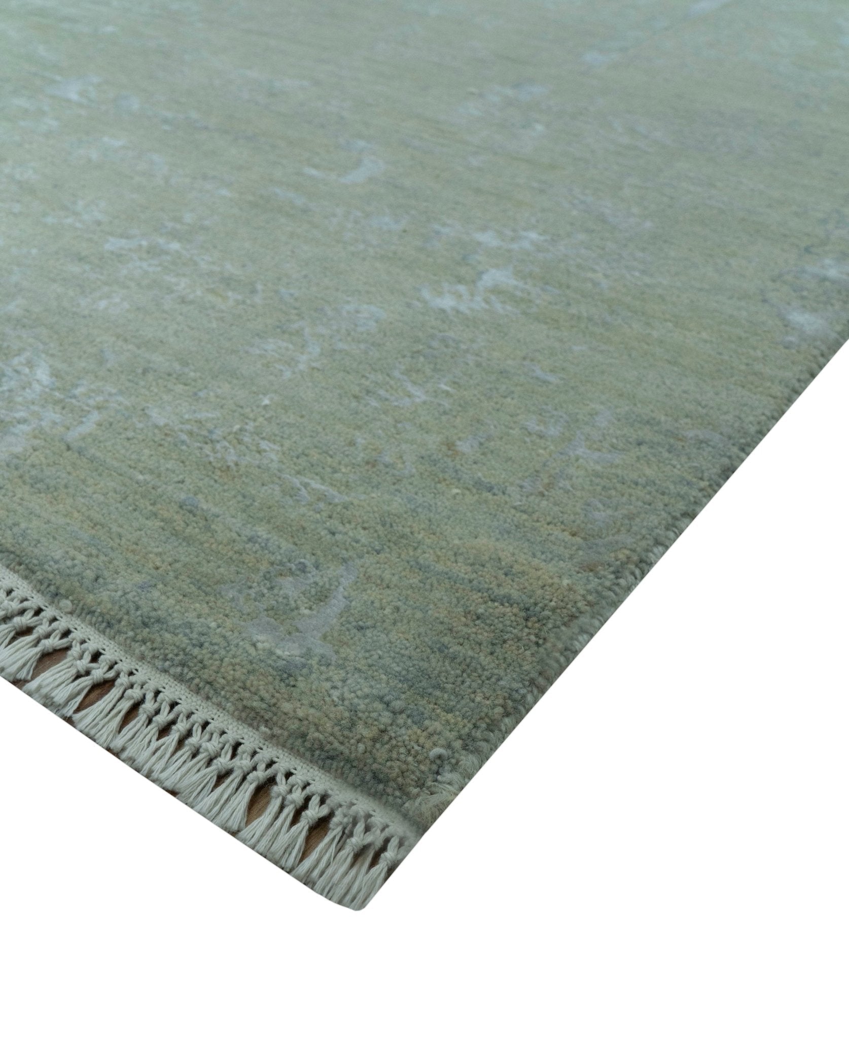 8X10 Fine Hand Knotted Green And Gray Modern abstract Design Wool and Art Silk Rug - Nuvé