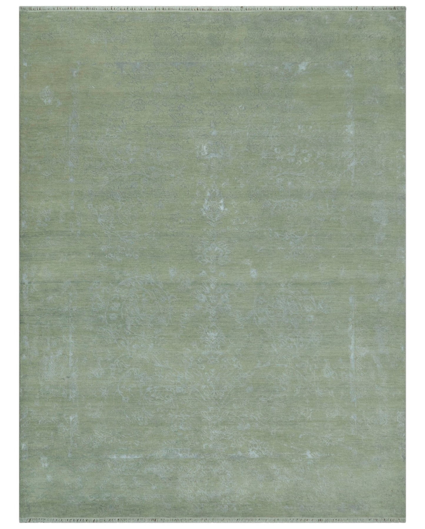 8X10 Fine Hand Knotted Green And Gray Modern abstract Design Wool and Art Silk Rug - Nuvé